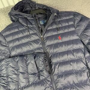 Polo Ralph Lauren Colden Packable Hooded Jacket Mens M Collection Navy Puffer